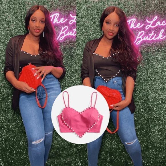 💗 Barbie Pink Cute Heart Shaped Crop Top Pearls Trim NEW WITH TAGS - Picture 16 of 16